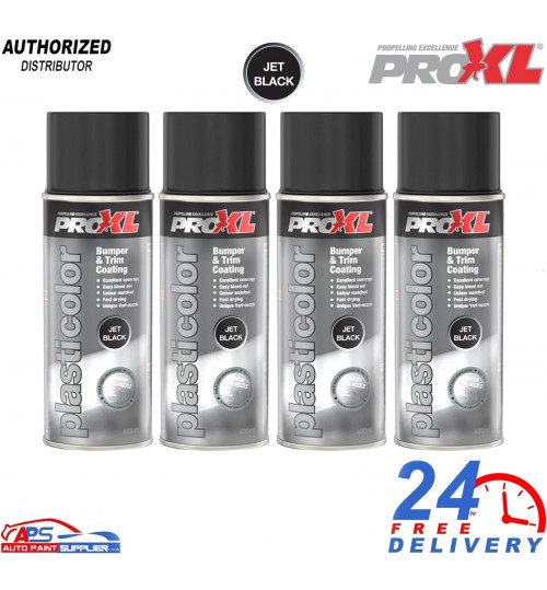 4x PROXL Pro Plasticolor Bumper Trim Paint Aerosol 400ML - Jet Black PC5JB